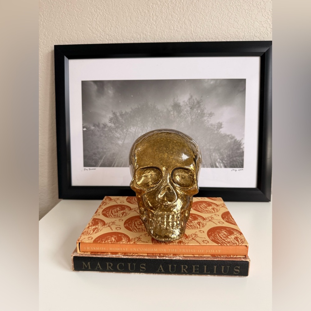 Metallic gold glass skull decor